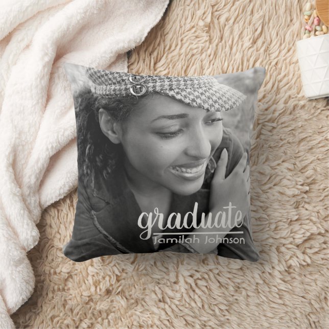 Modern Typography Photo Graduation Keepsake Cushion (Blanket)