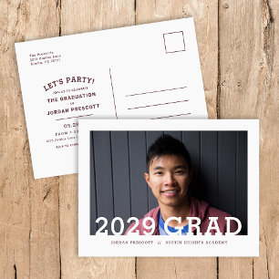 Modern Typography Photo Overlay Graduation Party Announcement Postcard
