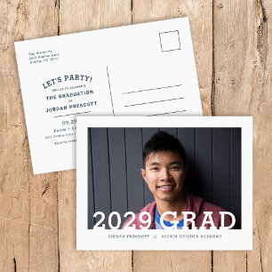 Modern Typography Photo Overlay Graduation Party Announcement Postcard