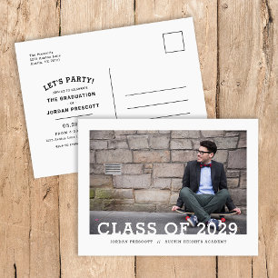 Modern Typography Photo Overlay Graduation Party Announcement Postcard