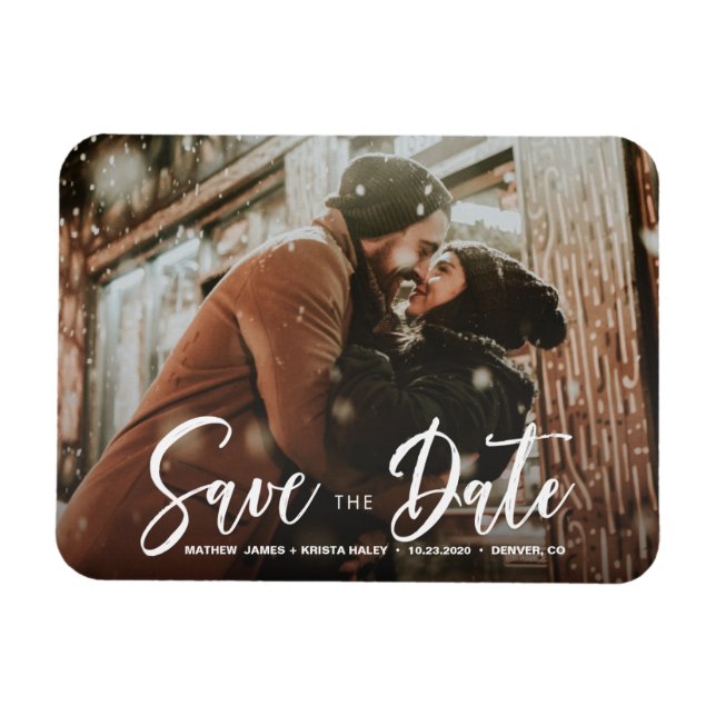 Modern Typography Photo Save the Date Wedding Magnet (Horizontal)