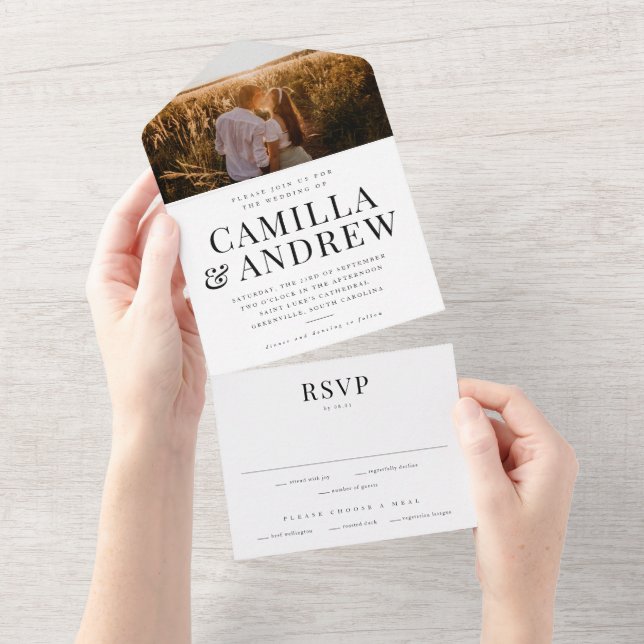 Modern Typography Photo Wedding All In One Invitation (Tearaway)