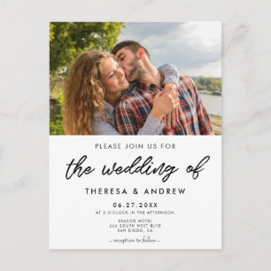 Modern typography photo wedding invitation postcard