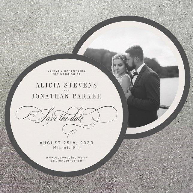 Modern typography photo wedding round circle save the date (Creator Uploaded)