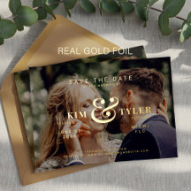 Modern typography photo wedding save the date gold