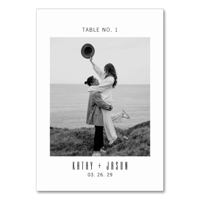 Modern Typography Photo Wedding  Table Number (Front)