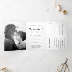 Modern typography photo wedding Tri-Fold invitation
