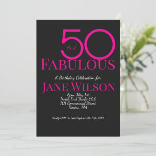 Modern Typography Pink Black 50 Fabulous Birthday Invitation