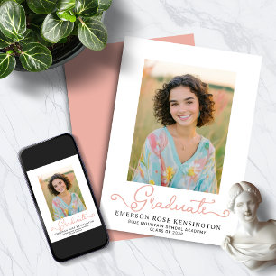 Modern Typography Pink Graduation Photo Announcement