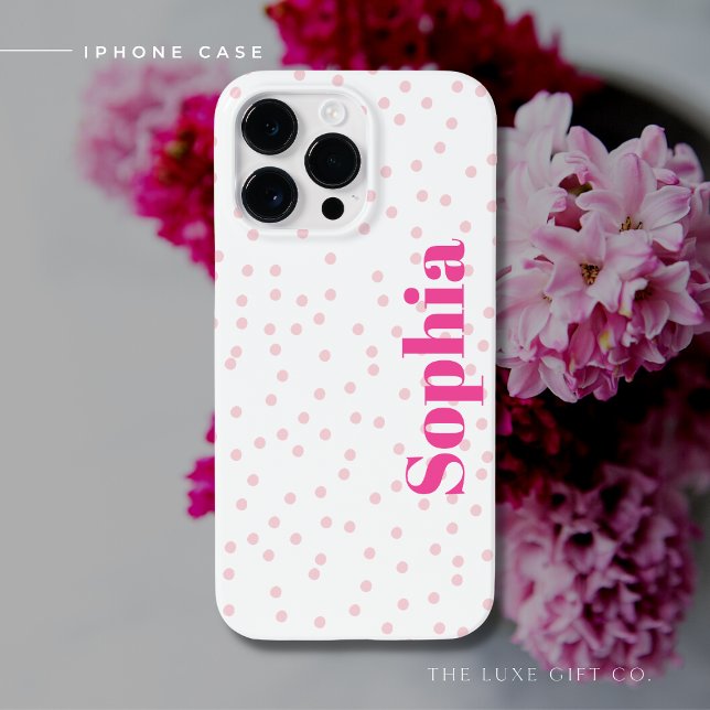 Modern Typography Pink Spot iPhone Case with Name (Creator Uploaded)