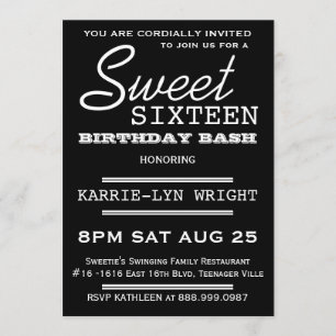 Modern Typography Poster Style Sweet 16 Party Invitation