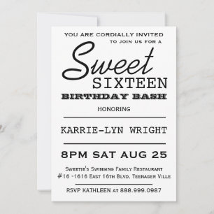 Modern Typography Poster Style Sweet 16 Party Invitation