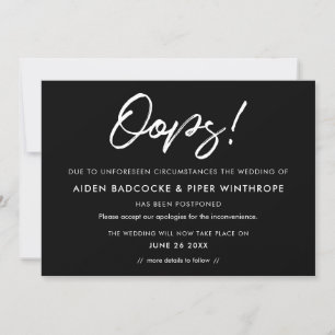 Modern typography Postponed wedding announcement