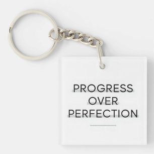 Modern typography progress over perfection text key ring