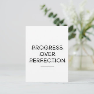 Modern typography progress over perfection text postcard