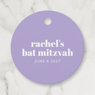 Modern Typography Purple Bat Mitzvah Personalised Favour Tags