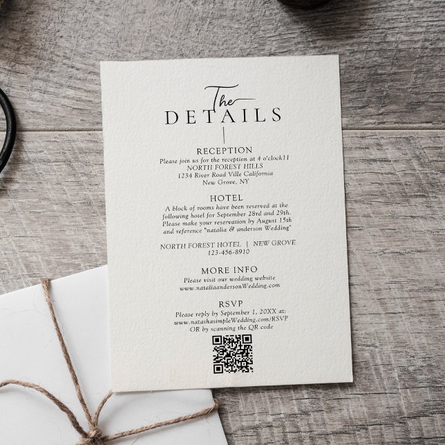Modern Typography  Qr Code Wedding Details Enclosure Card (Creator Uploaded)