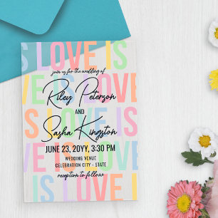 Modern Typography Rainbow Letters LGBTQA Wedding Acrylic Invitations