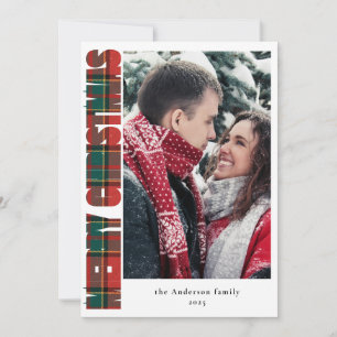Modern Typography Red and Green Plaid Christmas Holiday Card