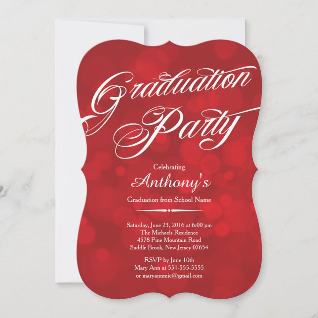 Modern Typography Red Bokeh Graduation Party Invitation (Front)