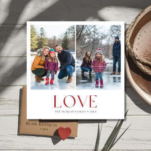 Modern Typography Red Love Valentines Family Photo Holiday Card