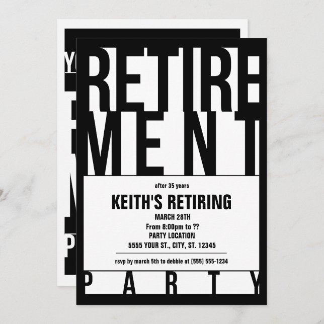 Modern Typography, Retirement Party Invitations (Front/Back)