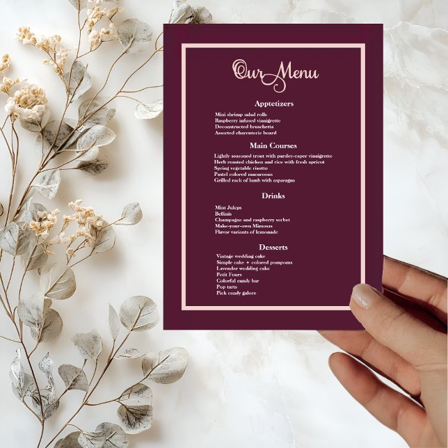 Modern Typography Rose Gold wedding Dinner menu (Creator Uploaded)