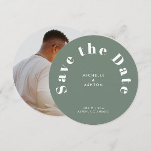 Modern Typography Round Circle Sage Green Save The Date