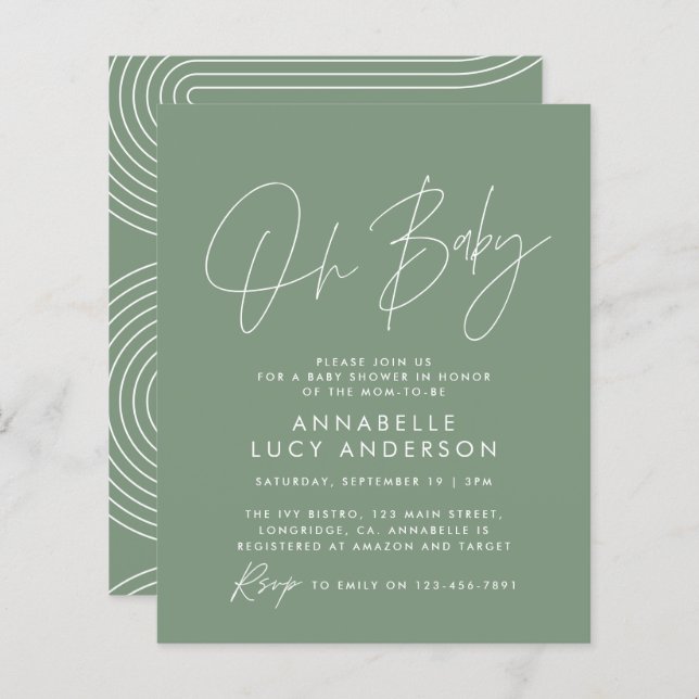 Modern typography sage green baby shower elegant (Front/Back)
