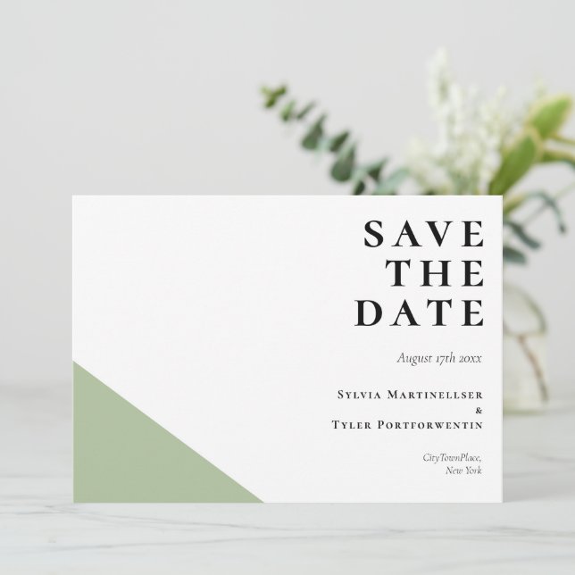 Modern Typography Sage Green White Chic Save The D Date (Standing Front)