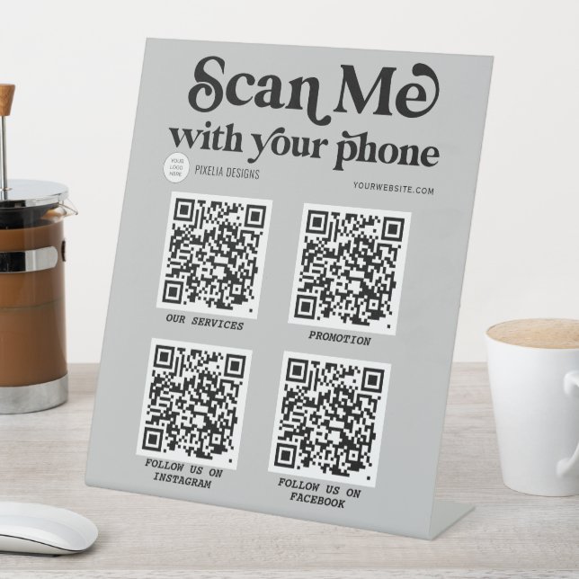 Modern typography scannable QR code business sign (In SItu)