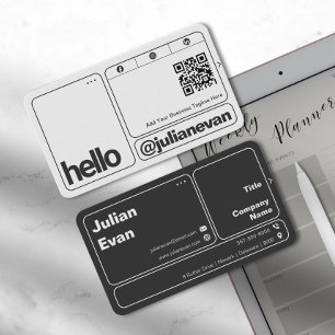 Modern Typography Scannable QR Code Hello Business Card
