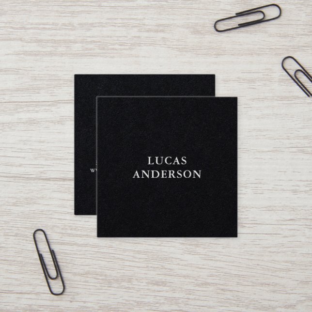 modern typography script black  square business card (Front/Back In Situ)