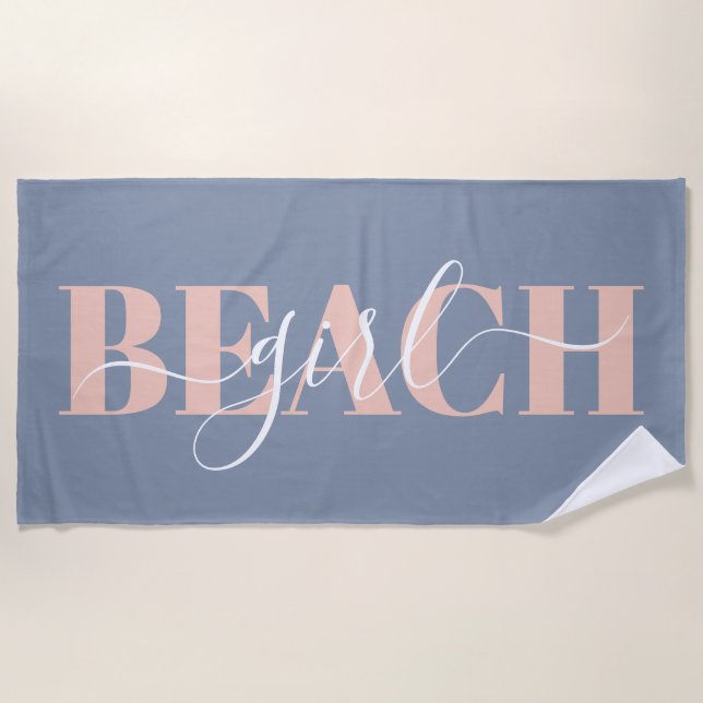 Modern typography script blue pink beach quote towel (Front)