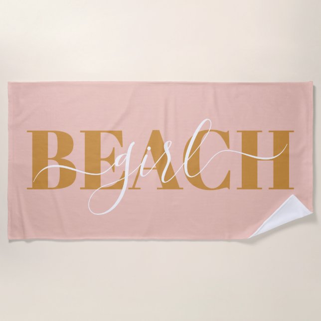 Modern typography script orange pink beach quote towel (Front)