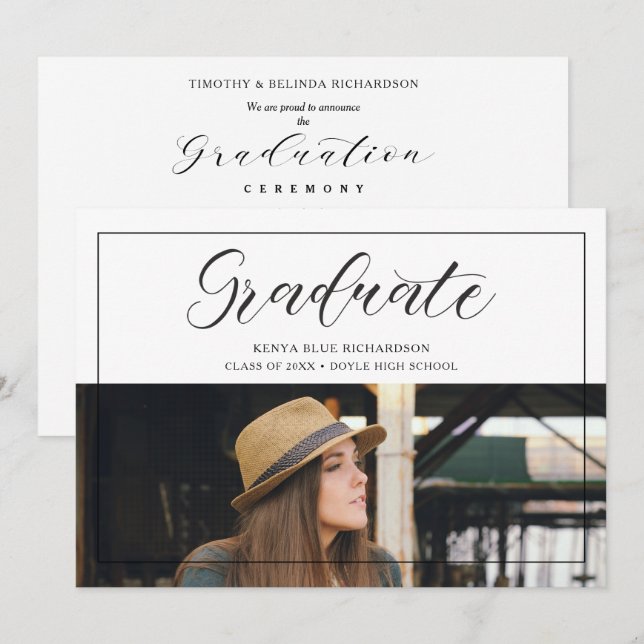 Modern Typography Script Photo Graduate Graduation Invitation (Front/Back)