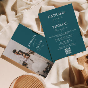 Modern Typography Script Photo QR Code Wedding Invitation