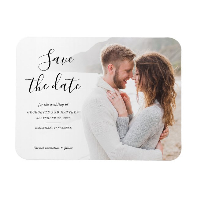 Modern Typography Script Photo Save The Date Magnet (Horizontal)
