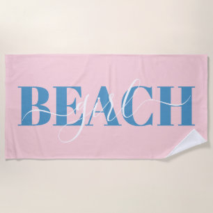 Modern typography script pink blue beach quote towel