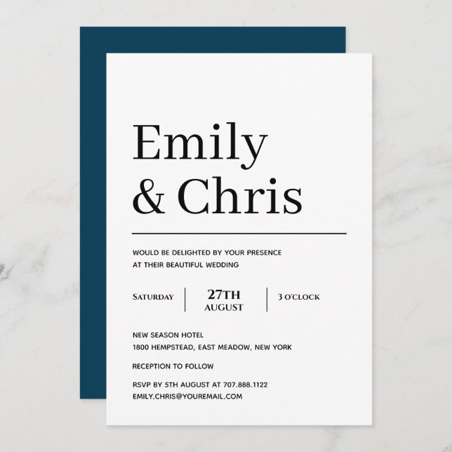 Modern Typography Simple Minimalist Wedding Invita Invitation (Front/Back)