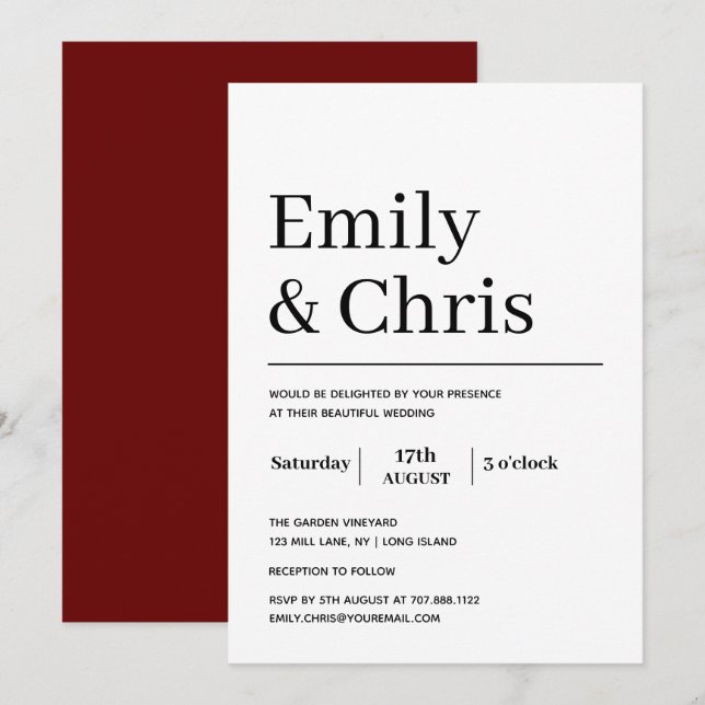 Modern Typography Simple Minimalist Wedding Invitation (Front/Back)