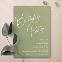 Modern Typography Simple Olive Sage Green Birthday
