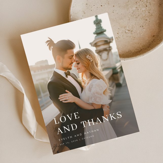 Modern Typography Simple Overlay Photo Wedding Thank You Card (Creator Uploaded)
