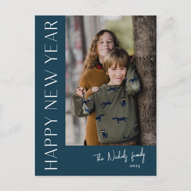 Modern Typography Simple Photo New Year Holiday Postcard (Front)