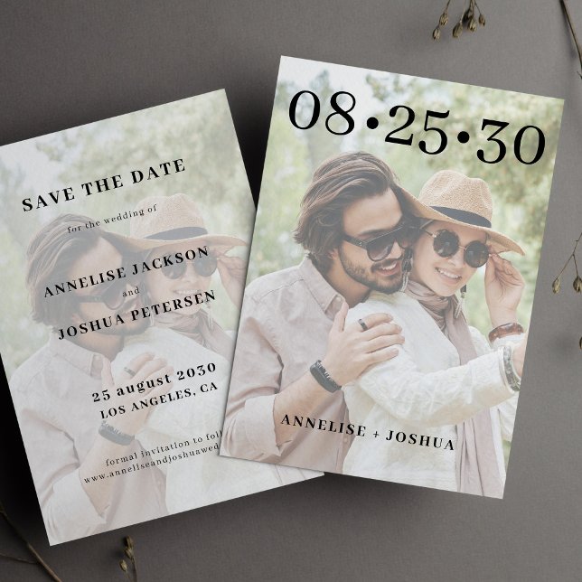 Modern typography simple photo overlay wedding save the date (Creator Uploaded)