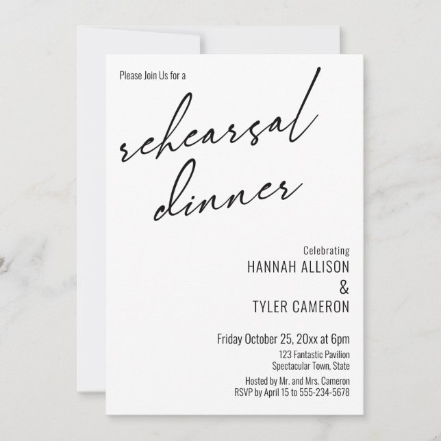 Modern Typography Simple Rehearsal Dinner Invitation (Front)