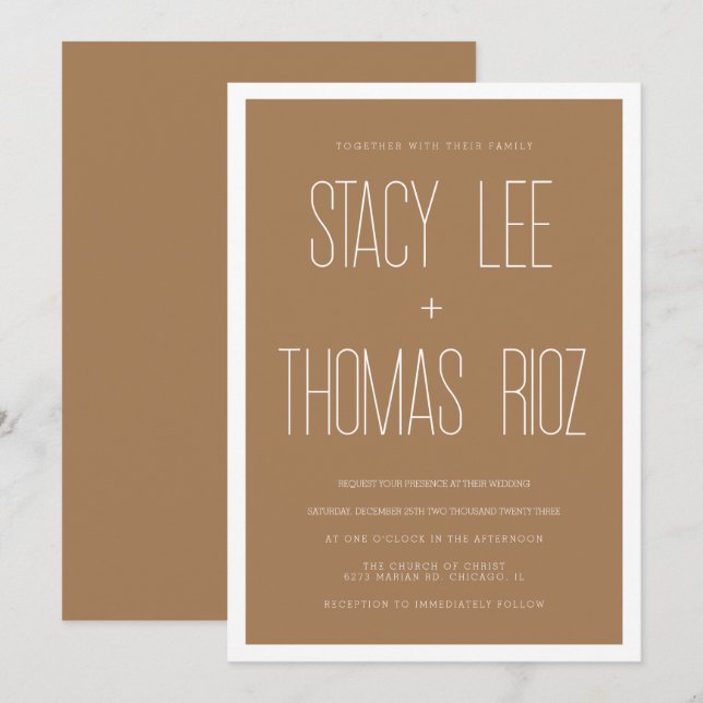 Modern Typography Simple Wedding Tan Invitation (Front/Back)