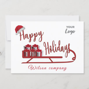 Modern typography Sledge Happy Holidays logo Holiday Card