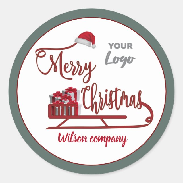 Modern typography Sledge Merry Christmas logo  Classic Round Sticker (Front)