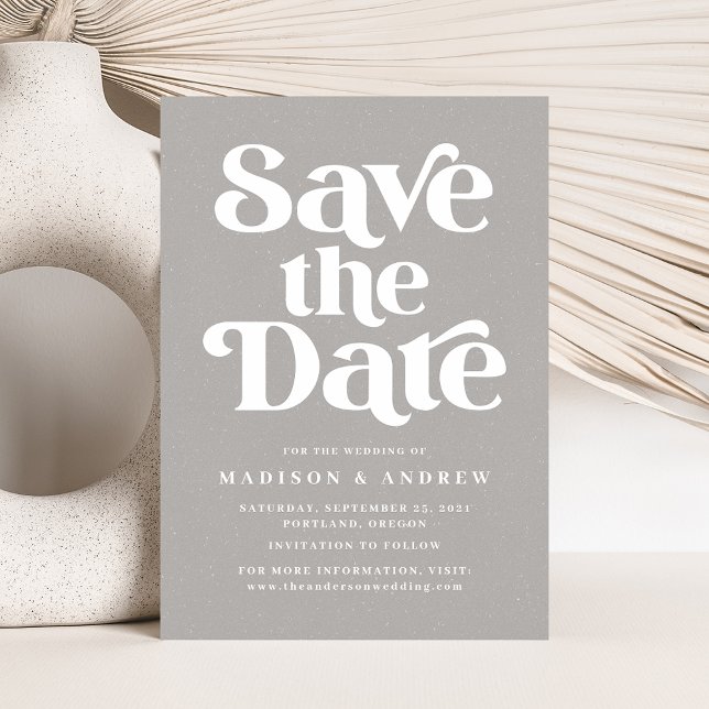 Modern Typography Speckled Grey and White Save The Date (Creator Uploaded)